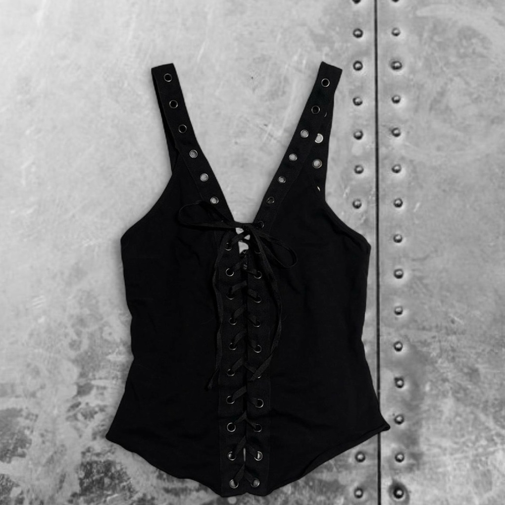 S. the Widow Black Lace-Up Bodysuit